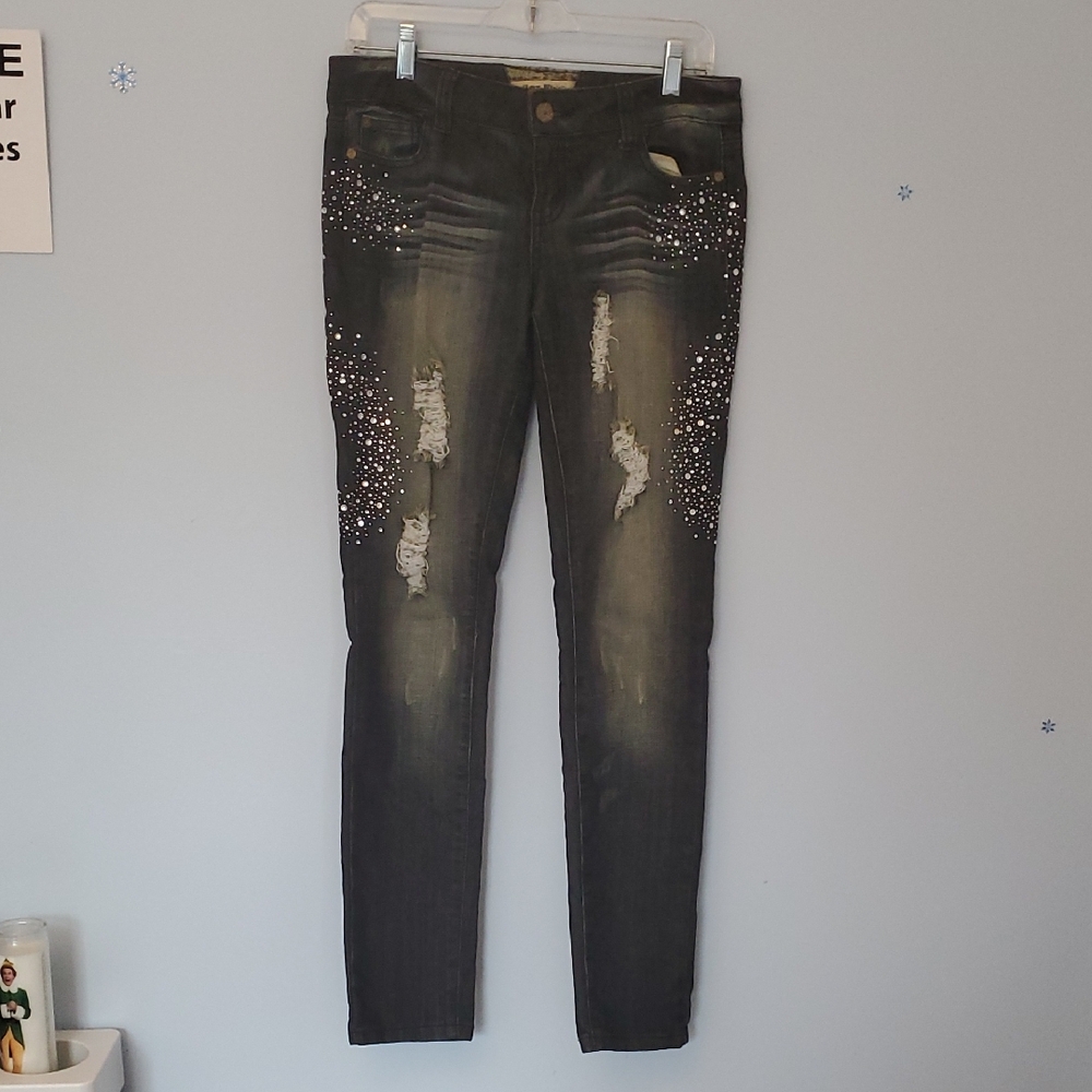 Hot Kiss Embellished Blue Jeans, Size 7